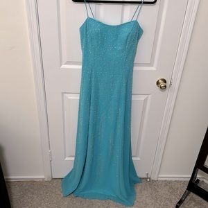 Teal beaded formal gown